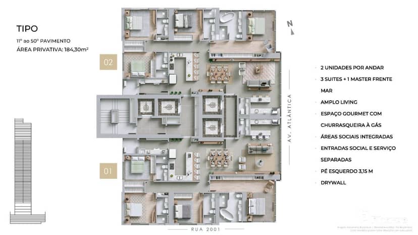 Apartamento Frente Mar e Vista Mar com 4 Suítes na Barra Norte de Balneário Camboriú | Boreal Tower - Foto 29