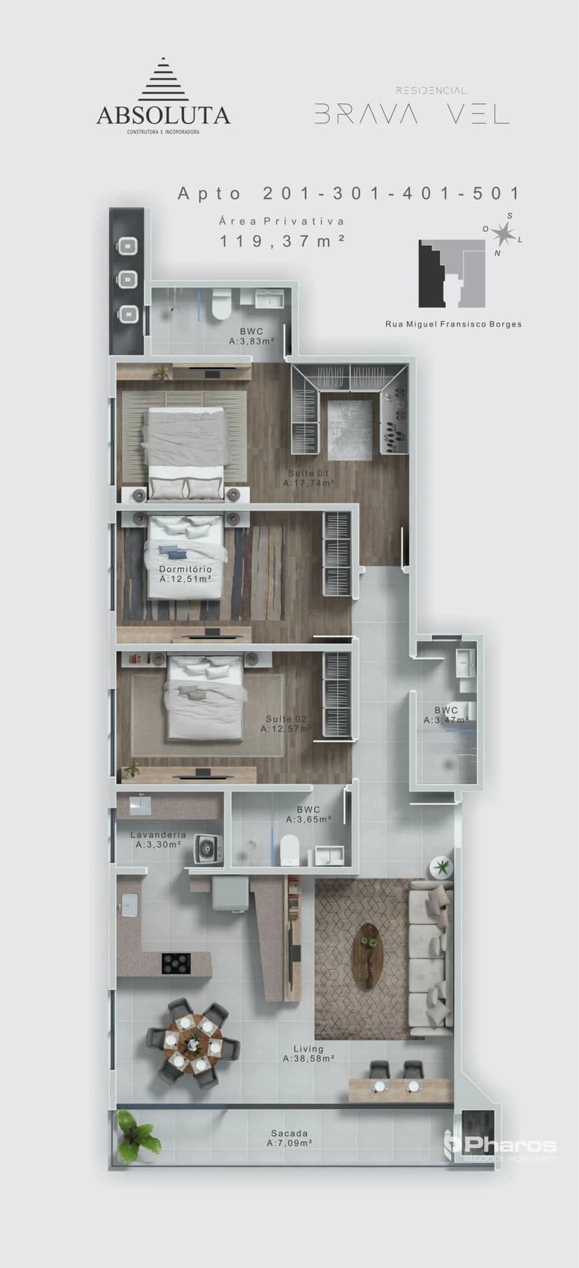 Apartamento com 2 Suítes + 1 Dormitório na Praia Brava em Itajaí | Brava Vel Residence - Foto 4